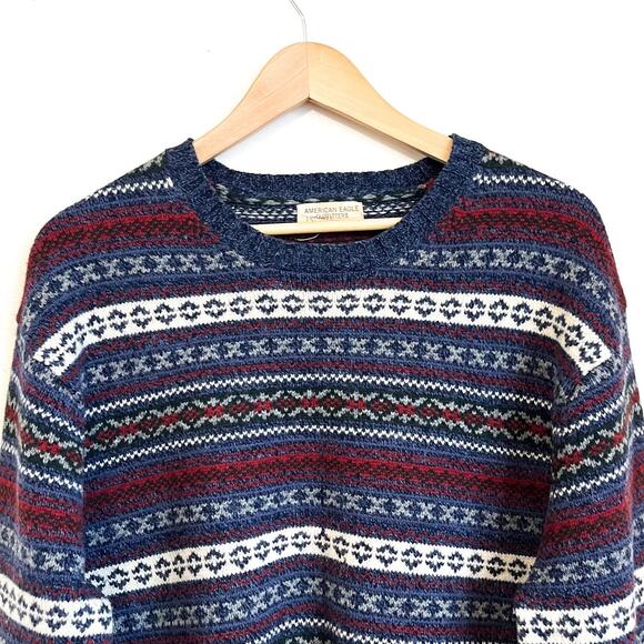 Vintage 90s American Eagle Nordic Fair Isle Mens Sweater Size XL Blue Striped - Picture 3 of 6